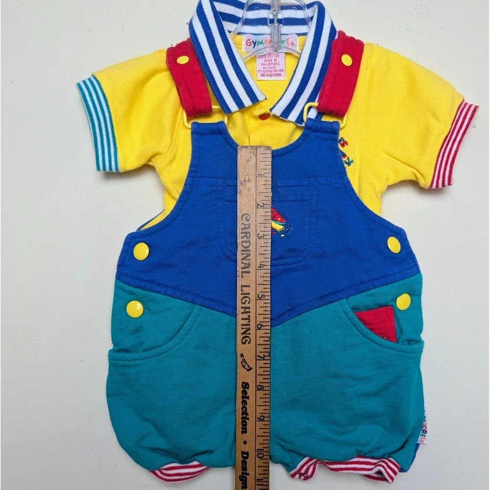 VTG Gymboree Turtle Bubble Overalls Shirt 2pc Set‎ Rainbow Tag 90s Baby Newborn